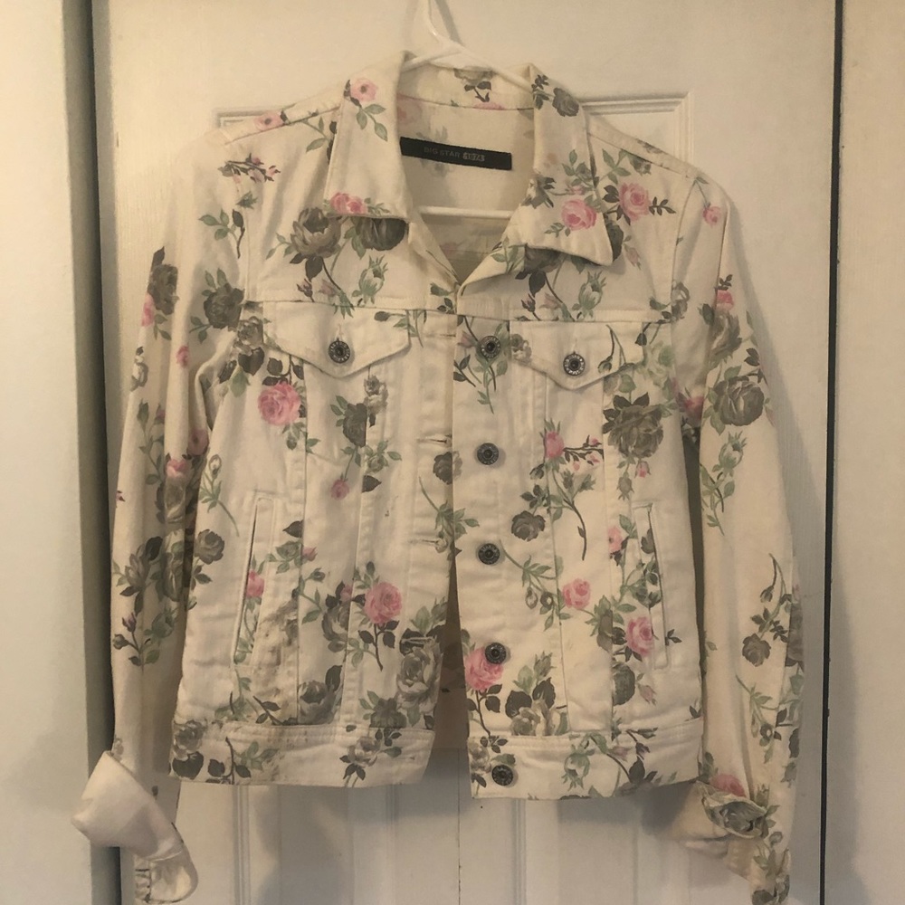 Rose print denim jacket XS